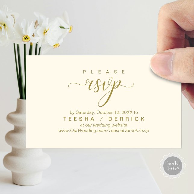 Carte D'accompagnement RSVP Site Mariage Rappel, Classique moderne (RSVP Wedding Website Reminder, Modern Classy Enclosure Card, in Retro Yellow Gold)