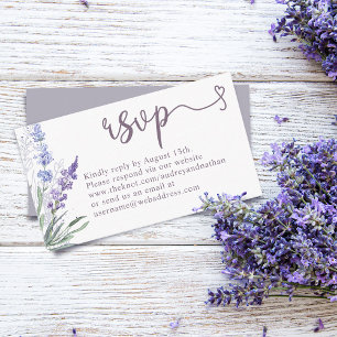 Carte D'accompagnement RSVP Site Web Mariage Elegant Lavender Floral