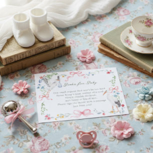 Carte D'accompagnement Ruban de rose de famille et livres de cigogne pour
