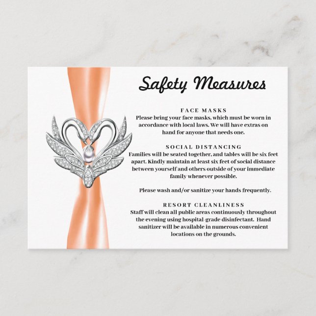 Carte D'accompagnement Ruban Orange Cygnes d'Argent Mesures de sécurité (Devant)