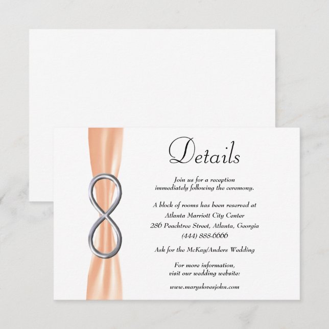 Carte D'accompagnement Ruban Orange Détails de Mariage Infinity Argent (Devant / Derrière)