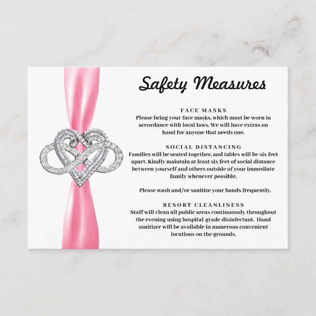 Carte D'accompagnement Ruban Rose Infinity Mesures de sécurité du cœur (Devant)