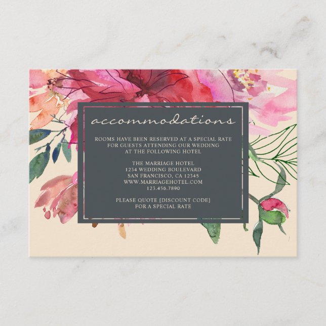 Carte D'accompagnement Ruby Pink Peony Botanical Mariage d'ivoire (Devant)