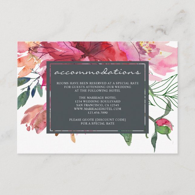 Carte D'accompagnement Ruby Pink Peony Mariage botanique (Devant)