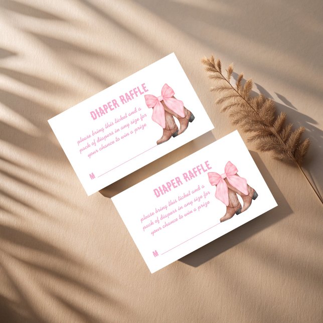 Carte D'accompagnement Rupture de baby shower de fille (Cowgirl baby shower diaper raffle enclosure card western boots bow baby shower diaper raffle)