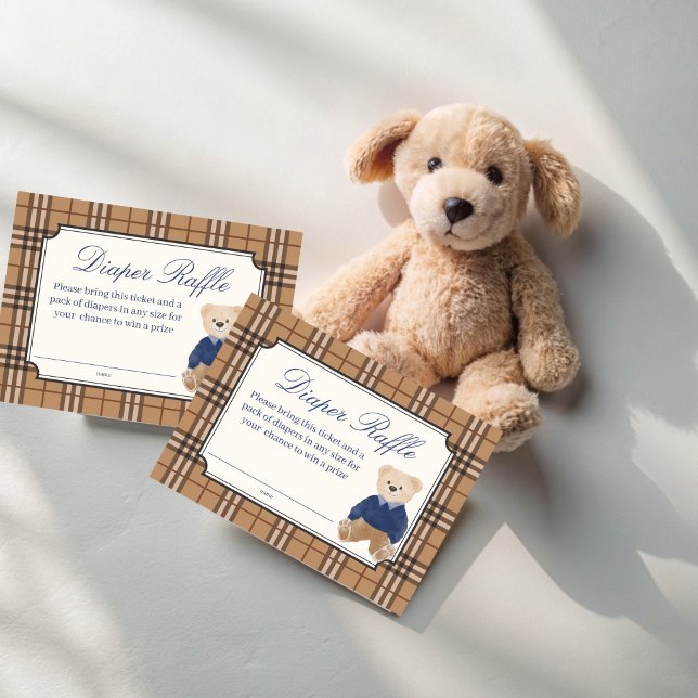 Carte D'accompagnement Rupture de couche de baby shower plat classique (Bearly wait classic brown plaid teddy bear classic polo baby shower diaper raffle enclosure cards)
