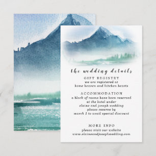 Carte D'accompagnement Russe Aquarelle Pine Mountains Lac Mariage