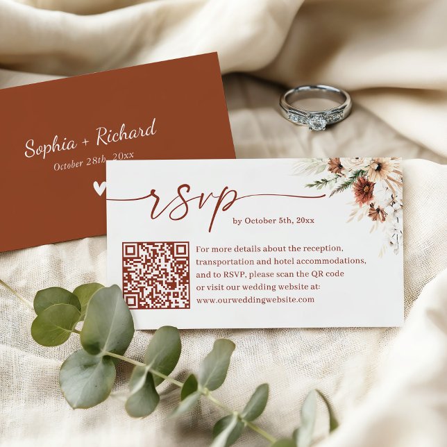 Carte D'accompagnement Russe Boho Terracotta Mariage QR Code RSVP (Créateur téléchargé)