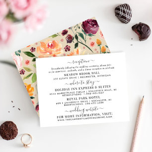 Carte D'accompagnement Russe Bourgogne Beige Floral Information Mariage