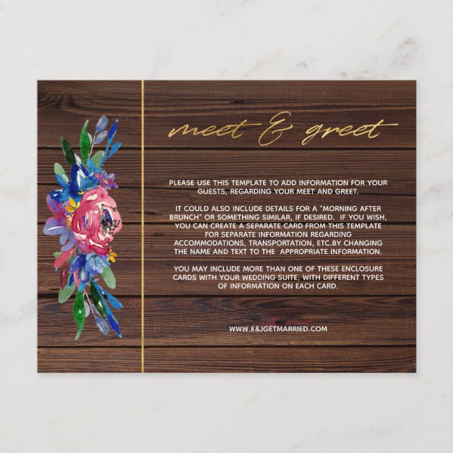 Carte D'accompagnement Russe Bourgogne Marine Gold Floral Meet & Greet En (Devant)