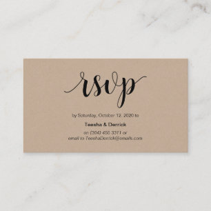 Carte D'accompagnement Russe moderne, Kraft, Script noir, RSVP de mariage