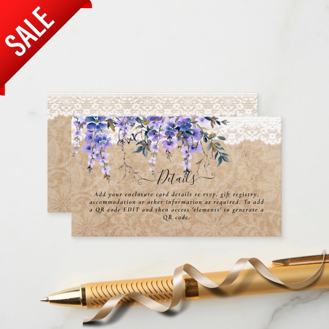 Carte D'accompagnement Russe Purple Wisteria Floral Mariage dentelle (Créateur téléchargé)