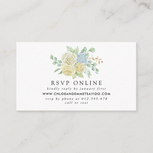Carte D'accompagnement Russe Rose Hydrangea Site Mariage RSVP (Devant)