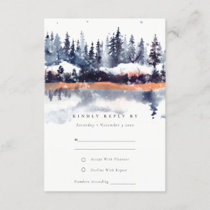 Carte D'accompagnement Rust Navy Winter Pine Forest Neige Mariage RSVP