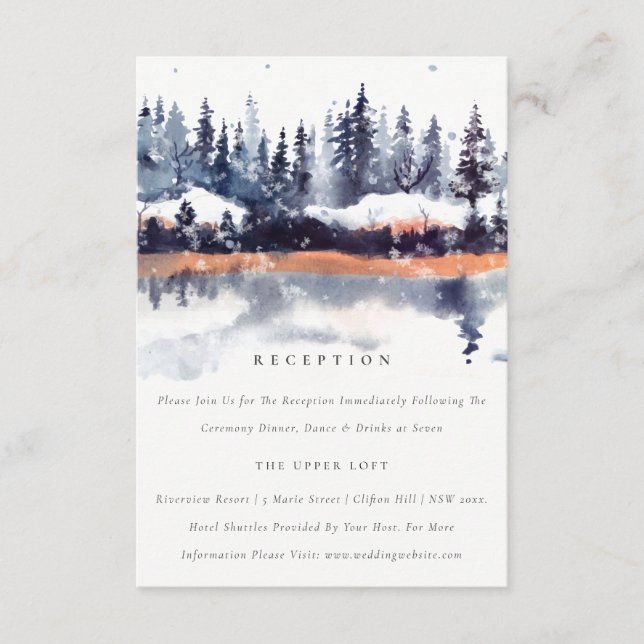 Carte D'accompagnement Rust Navy Winter Pine Forest Réception de mariage (Devant)