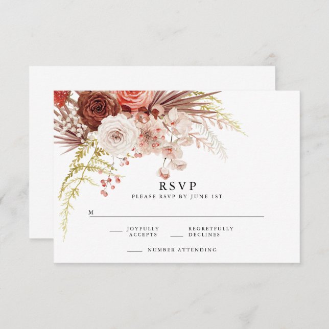 Carte D'accompagnement Rust Orange Terracotta Floral Wedding RSVP (Devant / Derrière)