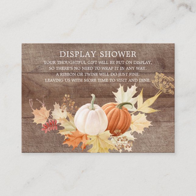 Carte D'accompagnement Rustic Automne laisse Citrouille affichage douche (Devant)