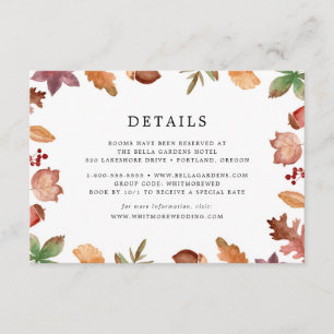 Carte D'accompagnement Rustic Automne quitte les détails du Mariage de au