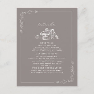 Carte D'accompagnement Rustic Barn Amethyst Grey Détails du Mariage de au