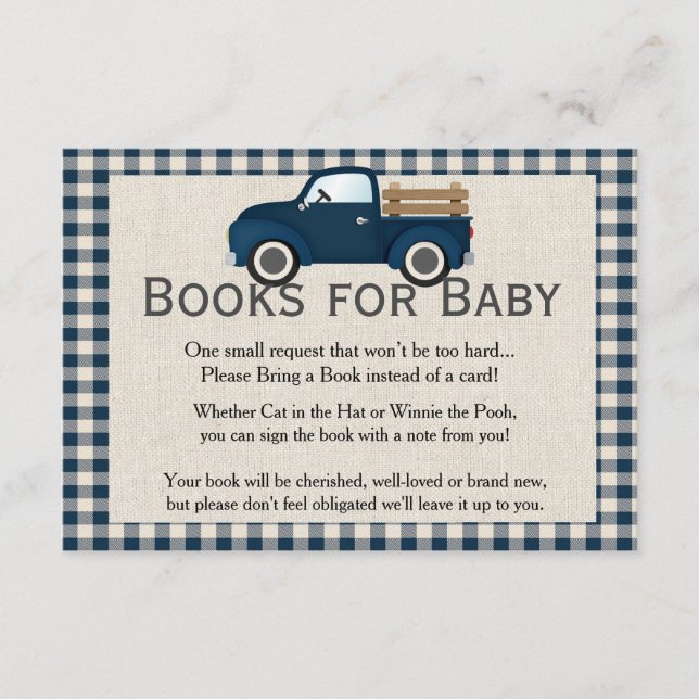 Carte D'accompagnement Rustic Blue Truck Books for Baby Card (Devant)