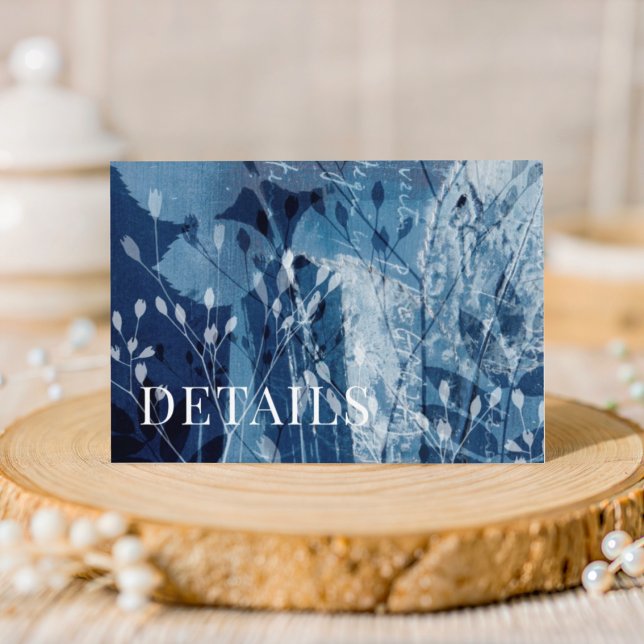 Carte D'accompagnement Rustic Blue & White Botancial Wedding Details  (Créateur téléchargé)
