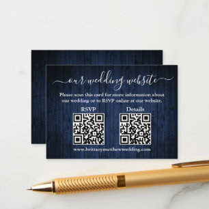 Carte D'accompagnement Rustic Blue Wood 2 QR Wedding RSVP Détails
