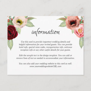 Carte D'accompagnement Rustic Boho Floral Mariage Détails Information