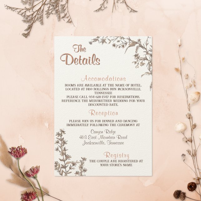Carte D'accompagnement Rustic Boho Wildlfower Détails du Mariage (Créateur téléchargé)