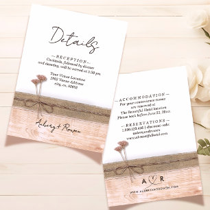 Carte D'accompagnement Rustic Boho Wood Blush Fleur sauvage Détails Maria
