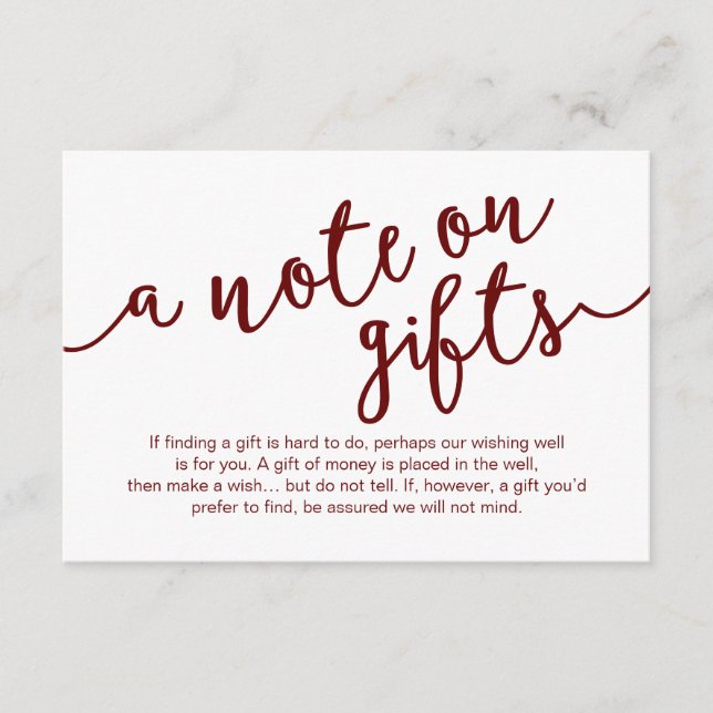 Carte D'accompagnement Rustic Burgundy Script, Une note de cadeaux (Devant)