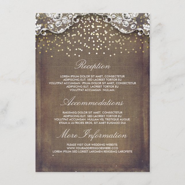 Carte D'accompagnement Rustic Burlap Gold Confetti Lace Détails du Mariag (Devant)