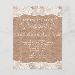 Carte D'accompagnement Rustic Burlap Imprimer & Dentelle Réception Invita