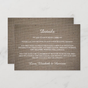 Carte D'accompagnement Rustic Burlap Mariage Détail