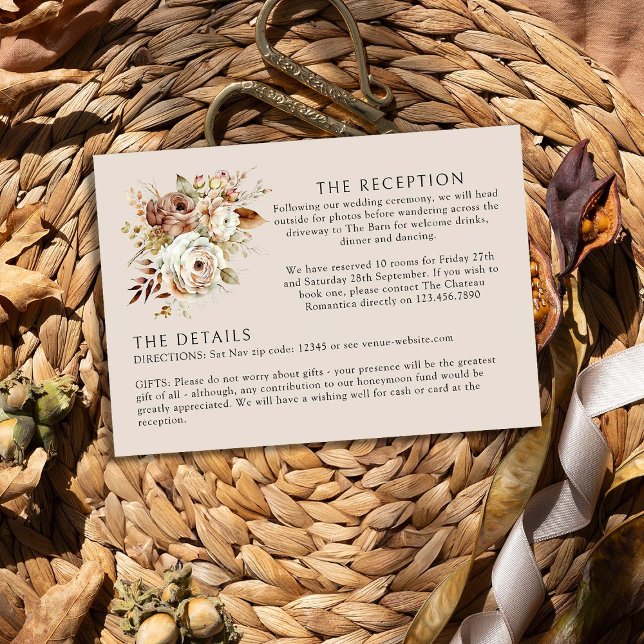 Carte D'accompagnement Rustic Country Floral Brown Neutre Mariage Détail (Wedding details insert card from the Rustic Floral Brown Neutral Wedding Collection by Darling & May)