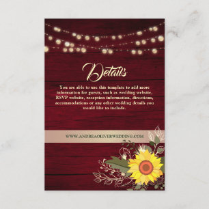 Carte D'accompagnement Rustic Country Sunflower Détails du Mariage