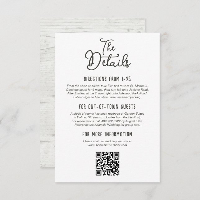 Carte D'accompagnement Rustic Country Wood Fall Farm Détails du Mariage (Devant / Derrière)