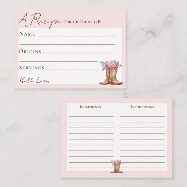 Carte D'accompagnement Rustic Cowgirl Bridal Shower Recipe Card Insert (Devant / Derrière)