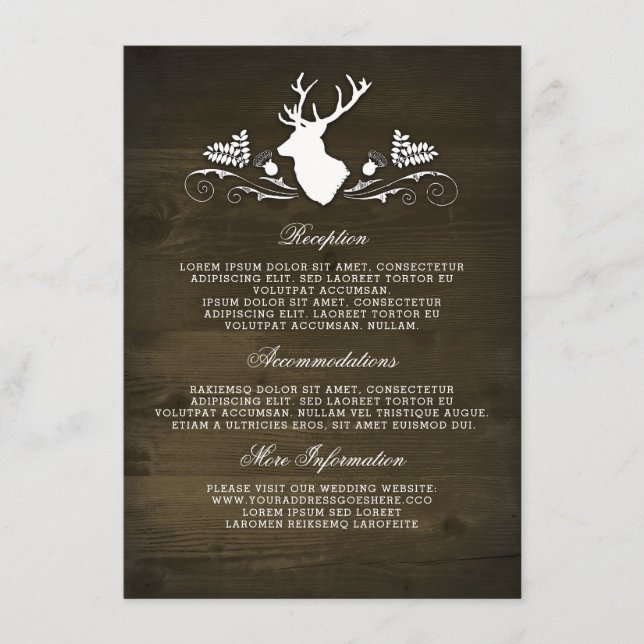 Carte D'accompagnement Rustic Deer Grange Wood Information Mariage (Devant)