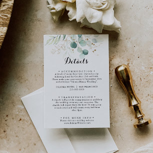 Carte D'accompagnement Rustic Eucalyptus Gold Floral Détails du Mariage