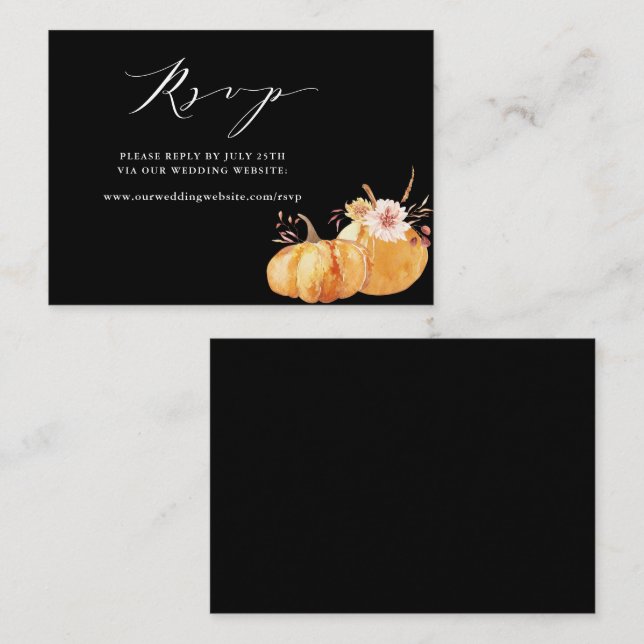 Carte D'accompagnement Rustic Fall Citrouille Site Mariage RSVP Black (Devant / Derrière)