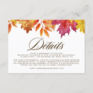 Carte D'accompagnement Rustic Falling Feuille Automne Détails du Mariage