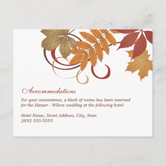 Carte D'accompagnement Rustic Falling Feuille Mariage Hébergements (Devant)