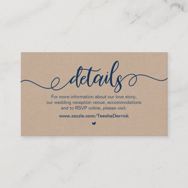 Carte D'accompagnement Rustic Farm, Navy Blue, Kraft, Détails sur le Mari (Devant)