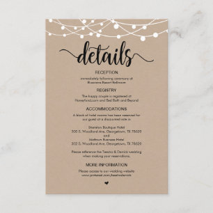 Carte D'accompagnement Rustic Farm String Lights design, détails Mariages