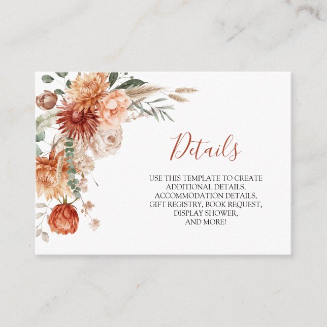 Carte D'accompagnement Rustic Fleur sauvage Fall in Love Baby shower Déta (Devant)