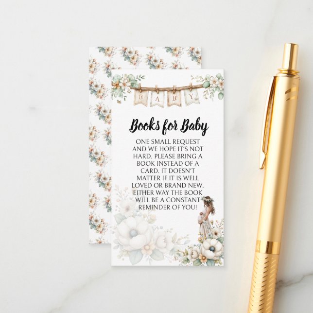 Carte D'accompagnement Rustic Floral Baby Shower Books for Baby (Devant/Arrière en situation)