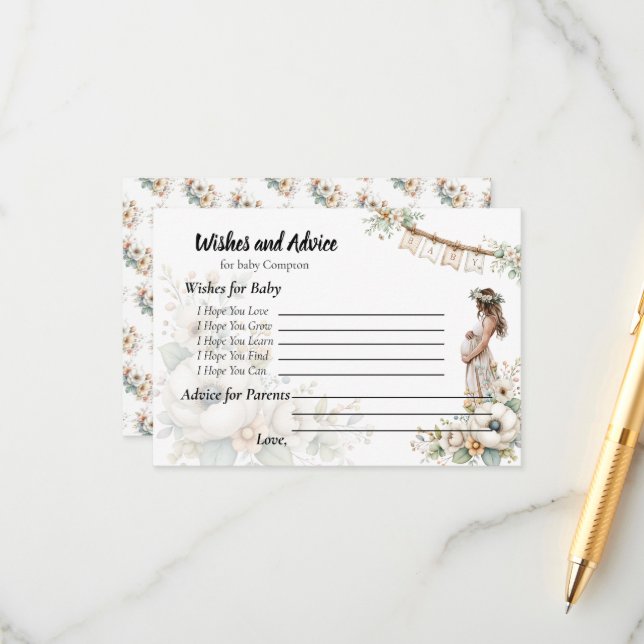 Carte D'accompagnement Rustic Floral Baby Shower Wishes and Advice (Devant/Arrière en situation)
