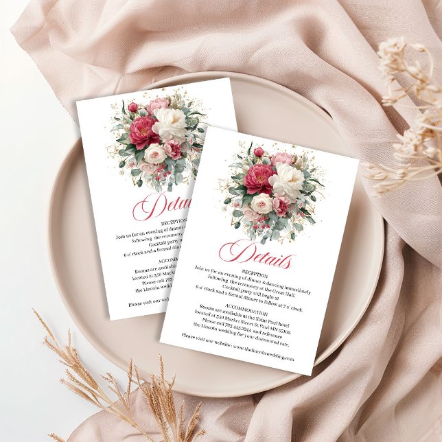 Carte D'accompagnement Rustic Floral Greenery Gold Wedding Details (Rustic Floral Greenery Gold Wedding Details)