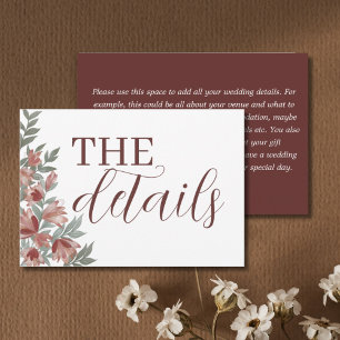 Carte D'accompagnement Rustic Floral Terracotta Détails du Mariage