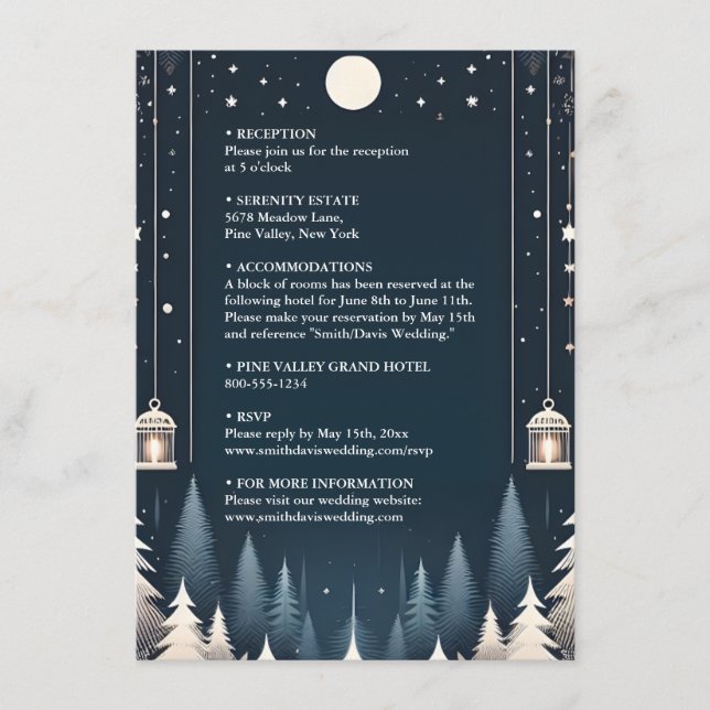 Carte D'accompagnement Rustic Forest Stars Neige brillant Mariage d'hiver (Devant)